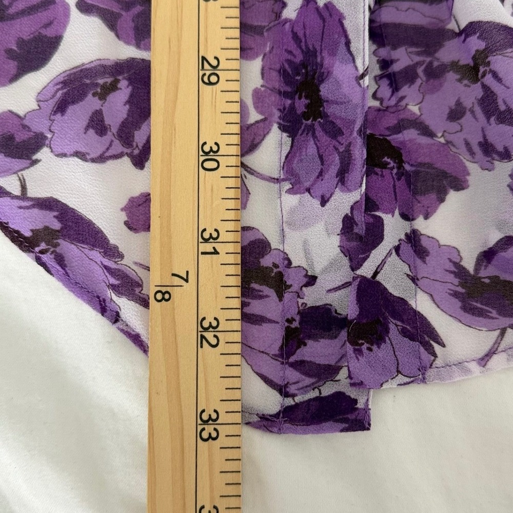 Banana Republic Purple Boho Poppy Floral Chiffon Blouse Sheer Top Tie Bow Size 6 - Picture 8 of 9